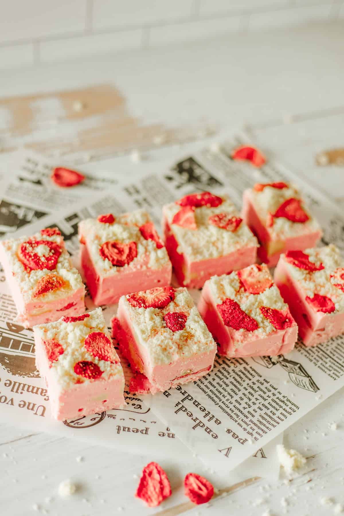 Strawberry Shortcake Fudge Recipe with Pound Cake and Dried Strawberries