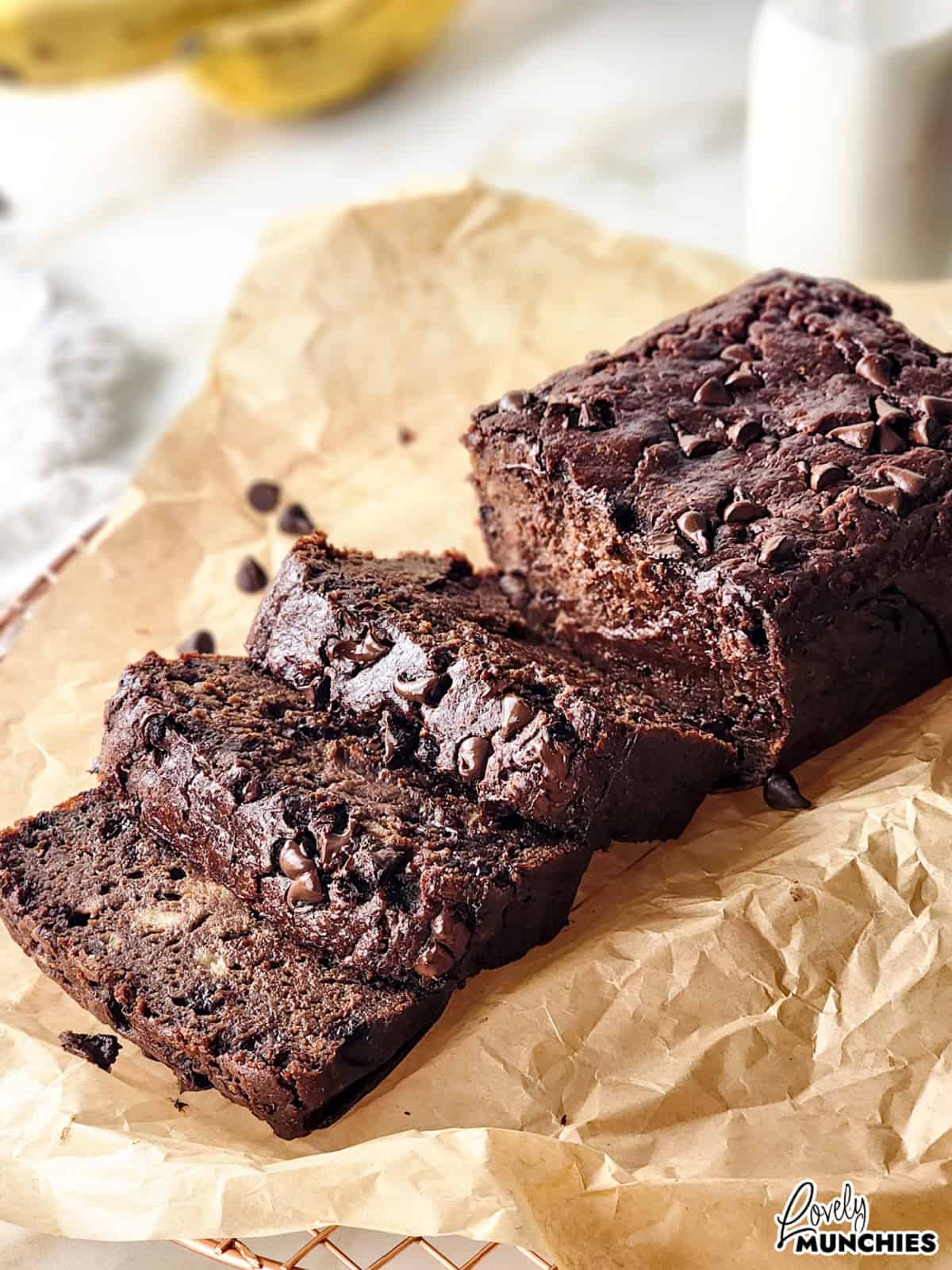 serving chocolate banana bread